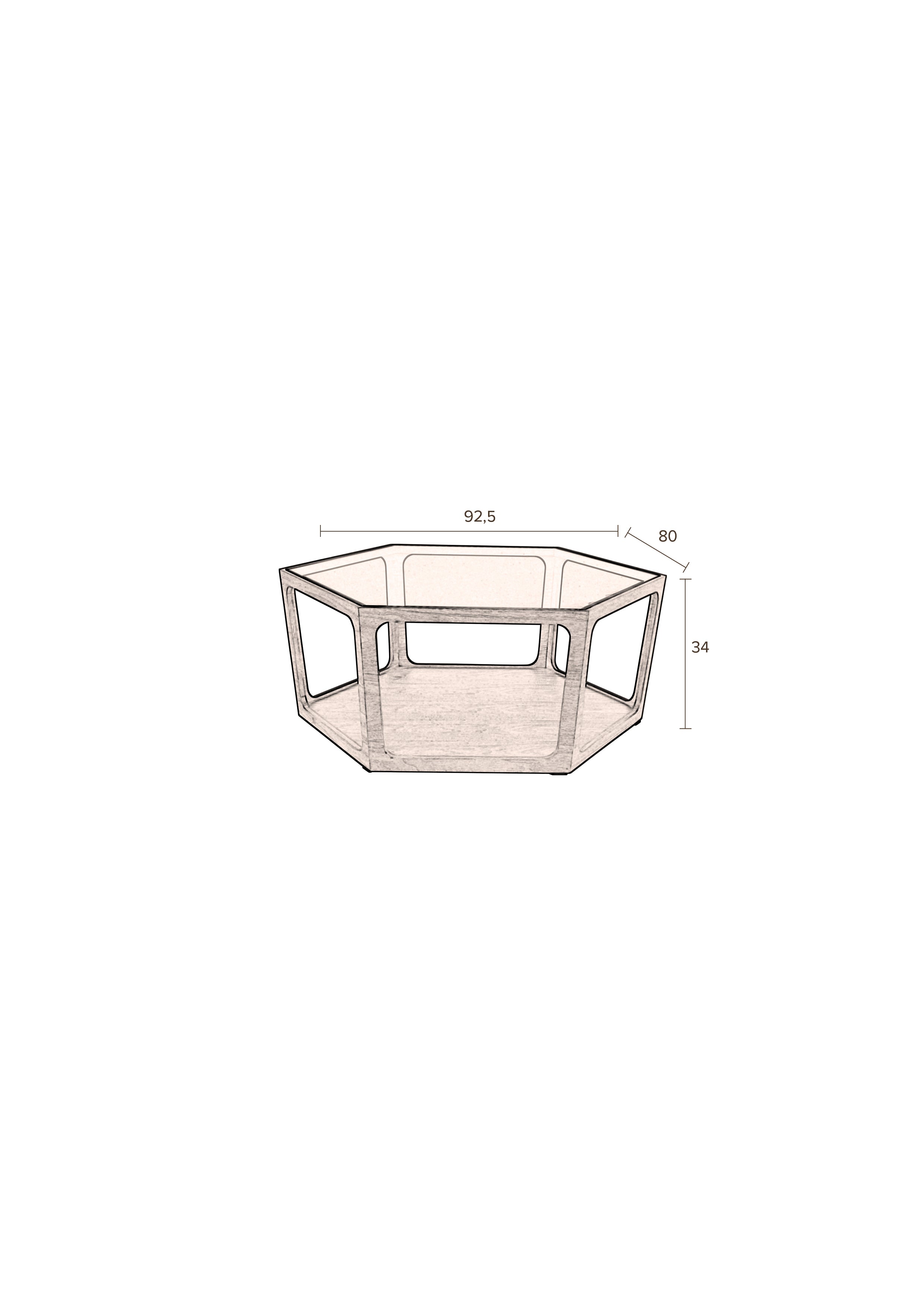 Dutchbone Sita Walnut Brown Wood & Glass Hexagon Coffee Table